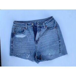 American Eagle Highest Rise Mom Jean Shorts Blue Distressed Denim‎ Size 0